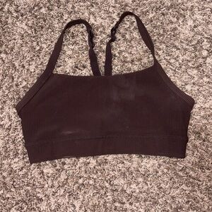 LSKD Brown Ribbed Momentum Sports Bra medium